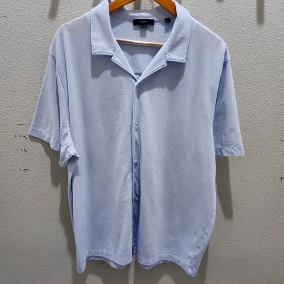 Vince Mens Shirt Button Up Short Sleeve Blue Knit Slub Cotton Size XXL EUC - Picture 2 of 7